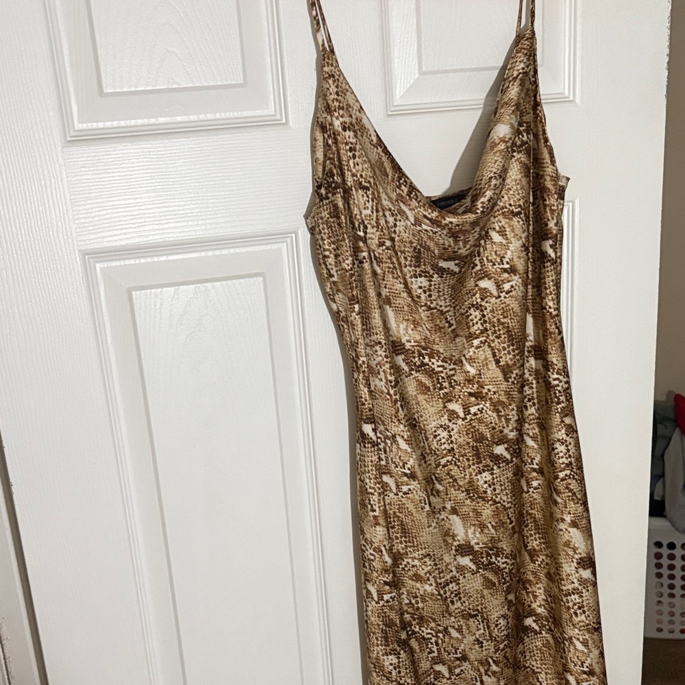 Chic Brown Snake Print Midi Dress